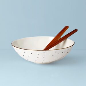 Textured Salad Bowl with Wood Servers