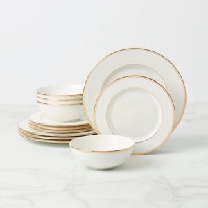 White Porcelain Double Gold Band Dinnerware Set, 12-Piece
