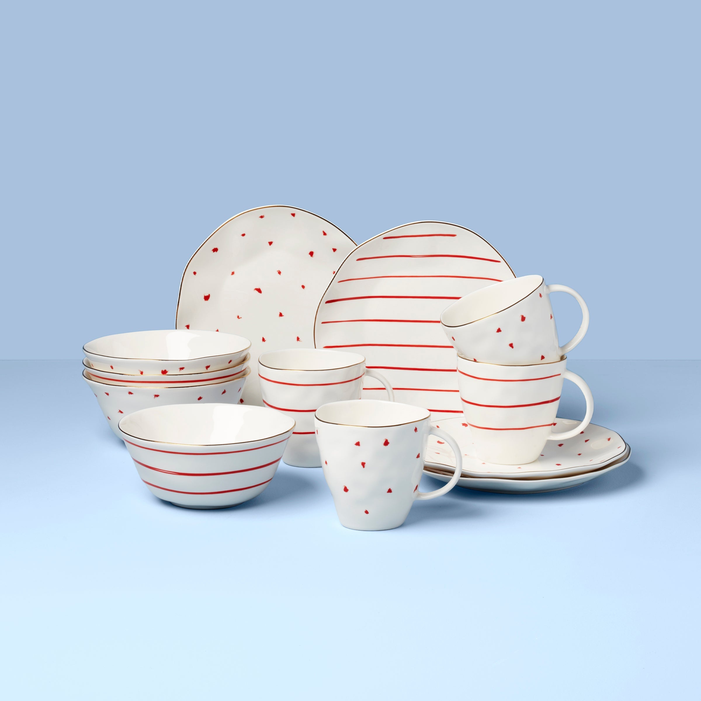 Garnet Red Dessert Set with Mugs, 12-Piece