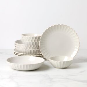 White Scalloped Bowl & Plate Set, 12-Piece