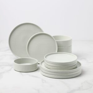 Vapor Gray Stackable Porcelain Dinnerware Set, 12-Piece