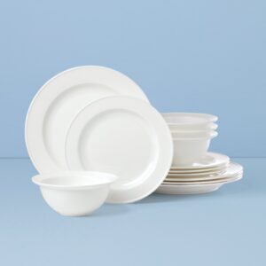 White Bone China Rimmed Dinnerware Set, 12-Piece